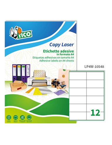 Etichetta adesiva LP4W bianca 100fg A4 105x48mm (12et/fg) Laser Tico LP4W-10548 TICO ETICHETTE CARTA COPY-LASER-INKJET