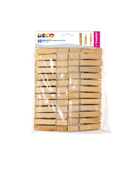 Mollette in legno busta da 50pz dim. 72x10mm DECO 11689 DECO ACCESSORI DIDATTICI E LAVORI MANUALI