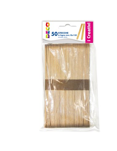 Stecche in legno 50pz dim. 18x150mm DECO 11690 DECO ACCESSORI DIDATTICI E LAVORI MANUALI