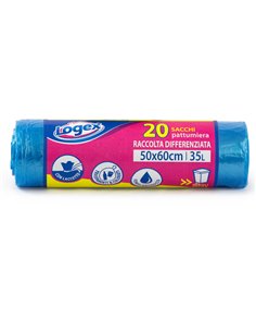 20 Sacchetti immondizia 50x60cm 35Lt 9µ Azzurro trasp. Logex C5LX3505