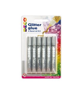 Blister colla glitter 6 penne 10,5ml argento DECO 05884