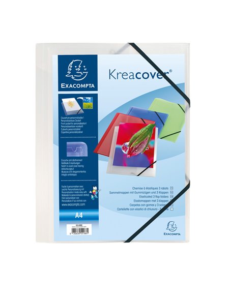 CARTELLINA PERSONALIZ. IN PP C/ELASTICO BIANCO TRASPARENTE 24x32CM KREACOVER 55188E EXACOMPTA CARTELLINE A TRE LEMBI PLASTICA