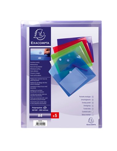 Busta a tasca con velcro in pp colorato f.to 24x32cm per A4 Exacompta 56420E