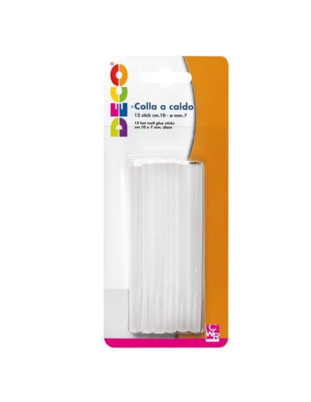 12 stick colle per pistola mini TG02M diam. 7mm - lungh. 10cm DECO T705M DECO COLLE A CALDO E PISTOLE