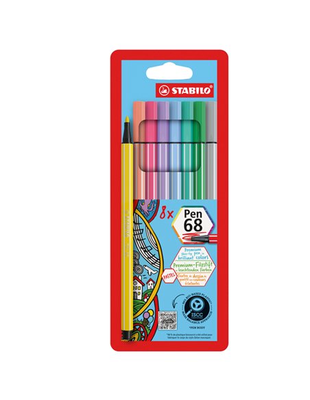 Astuccio 8 pennarelli Stabilo Pen 68 colori pastelli 68/8-01