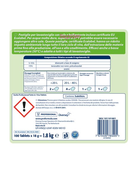 Fustino 100 Tabs 20g 3in1 Eco per lavastoviglie Svelto 101101881 SVELTO DETERGENTI-DETERSIVI PER PULIZIA