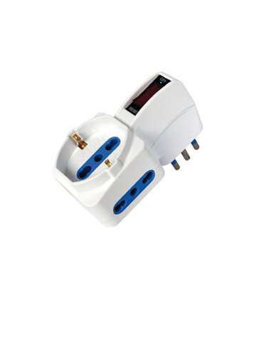 Adattatore con spina 10A verticale - 2 Prese bipasso 10/16A + 1 Presa Schuko 492519355 MKC CAVI-PRESE-PROLUNGHE