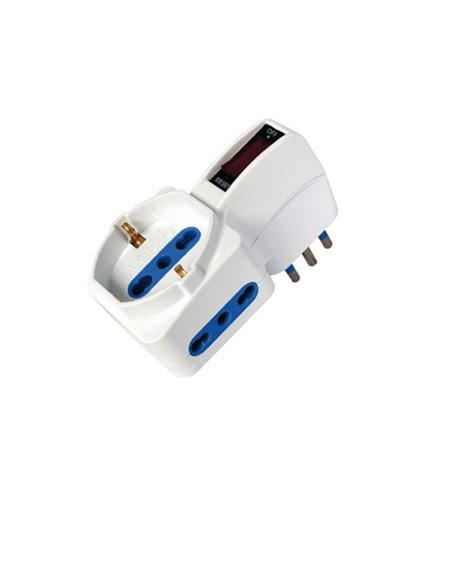 Adattatore con spina 10A verticale - 2 Prese bipasso 10/16A + 1 Presa Schuko 492519355 MKC CAVI-PRESE-PROLUNGHE