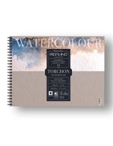 Blocco spiralato 24x32cm 12fg 300gr Watercolour Torchon Fabriano 19100281 FABRIANO ALBUM DISEGNO BIANCO