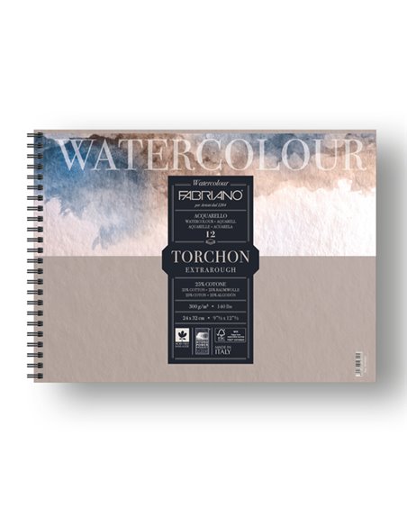 Blocco spiralato 24x32cm 12fg 300gr Watercolour Torchon Fabriano 19100281 FABRIANO ALBUM DISEGNO BIANCO