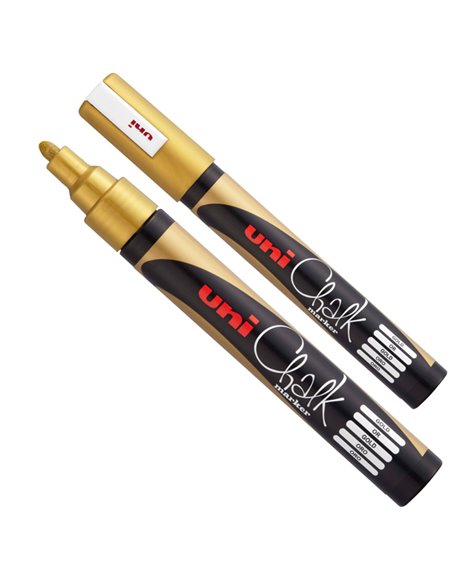Marcatore a gesso liquido UNI CHALK p.tonda oro UNI MITSUBISHI M PWE5M ORO UNI MITSUBISHI SPECIALI (CD-VETRO-TESSUTI-ECC.)