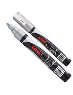 Marcatore a gesso liquido UNI CHALK p.tonda argento UNI MITSUBISHI M PWE5M ARG UNI MITSUBISHI SPECIALI (CD-VETRO-TESSUTI-ECC.)
