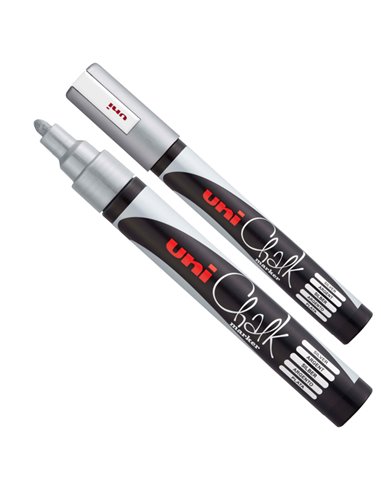 Marcatore a gesso liquido UNI CHALK p.tonda argento UNI MITSUBISHI M PWE5M ARG UNI MITSUBISHI SPECIALI (CD-VETRO-TESSUTI-ECC.)
