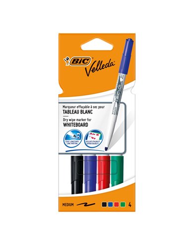 Astuccio 4 pennarelli VELLEDA 1741 punta tonda whiteboard colori assortiti BIC® 503842