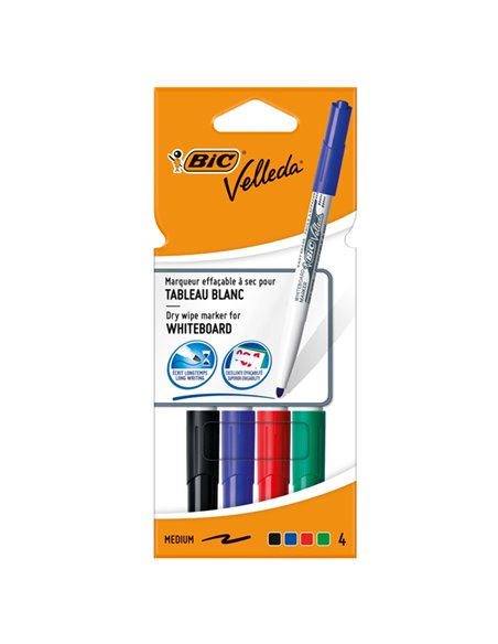 Astuccio 4 pennarelli VELLEDA 1741 punta tonda whiteboard colori assortiti BIC® 503842