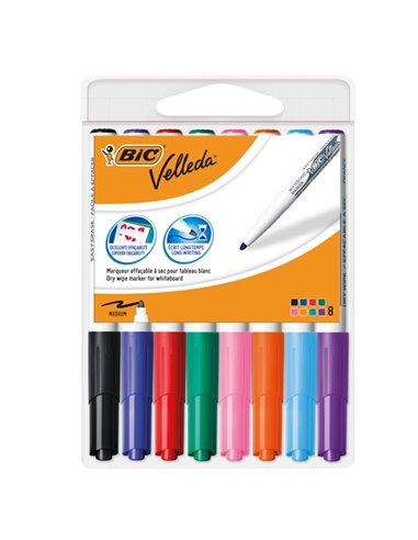 Astuccio 8 pennarelli VELLEDA 1741 punta tonda whiteboard colori assortiti BIC® 503844