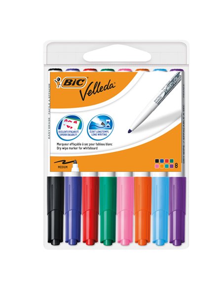 Astuccio 8 pennarelli VELLEDA 1741 punta tonda whiteboard colori assortiti BIC® 503844