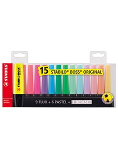 Deskset 15 evidenziatori Boss 70 colori fluo+pastel Stabilo 7015-01 STABILO COLORE LIQUIDO