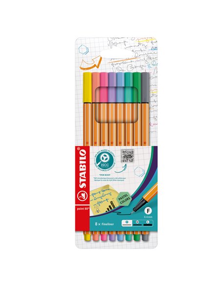 Astuccio 8 pennarelli Point 88 colori pastel assortiti 88/8-01 Stabilo 88/8-01