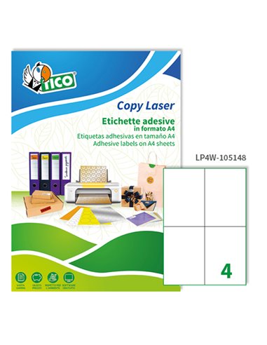 Etichetta adesiva LP4W bianca 100fg A4 105x148mm (4et/fg) Laser Tico LP4W-105148 TICO ETICHETTE CARTA COPY-LASER-INKJET