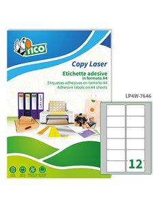 Etichetta adesiva LP4W bianca 100fg A4 76,2x46,4mm (12et/fg) Laser Tico LP4W-7646