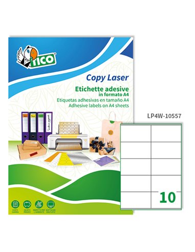 Etichetta adesiva LP4W bianca 100fg A4 105x57mm (10et/fg) Laser Tico LP4W-10557 TICO ETICHETTE CARTA COPY-LASER-INKJET