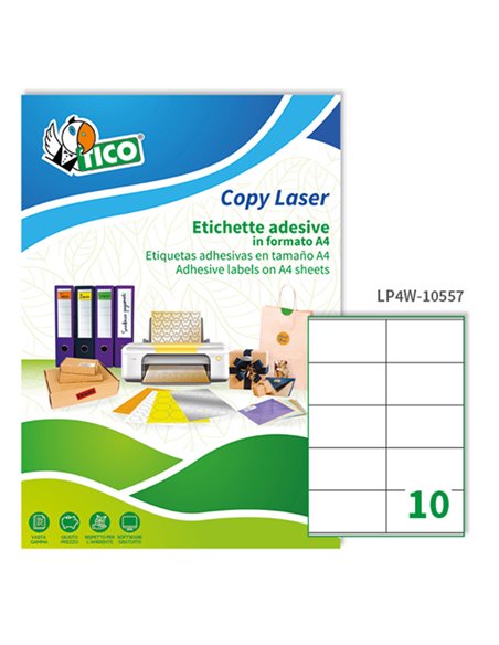 Etichetta adesiva LP4W bianca 100fg A4 105x57mm (10et/fg) Laser Tico LP4W-10557 TICO ETICHETTE CARTA COPY-LASER-INKJET