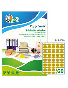 Etichetta adesiva GL4 ovale oro satinata 100fg A4 36x20mm (60et/fg) Tico GL4-3620 TICO ETICHETTE USO DEDICATO