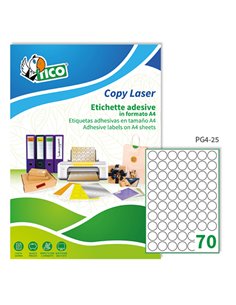 Etichetta adesiva PG4 bianca lucida 100fg A4 tonda Ø25 (70et/fg) Tico PG4-25 TICO ETICHETTE CARTA COPY-LASER-INKJET
