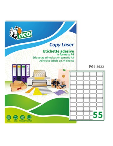 Etichetta adesiva PG4 bianca lucida 100fg A4 36x22mm (55et/fg) Tico PG4-3622 TICO ETICHETTE CARTA COPY-LASER-INKJET