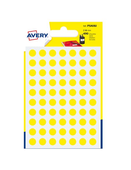 Blister 490 etichetta adesiva tonda PSA giallo Ø8mm Avery PSA08J AVERY ETICHETTE USO DEDICATO