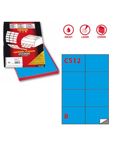 Etichetta adesiva C/512 blu 100fg A4 105x74,25mm (8et/fg) Markin X210C512BL MARKIN ETICHETTE CARTA COPY-LASER-INKJET