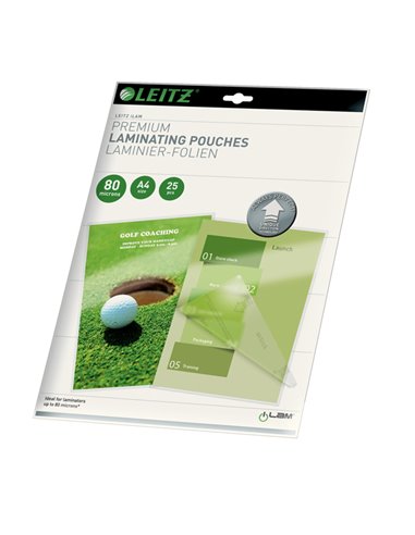 Scatola 25 pouches UDT 80x2micron 216X303mm Leitz 74790000 LEITZ POUCHES PER PLASTIFICARE