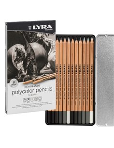 ASTUCCIO METALLO assortimento 12 matite grigie REMBRANDT POLYCOLOR Lyra L2001122