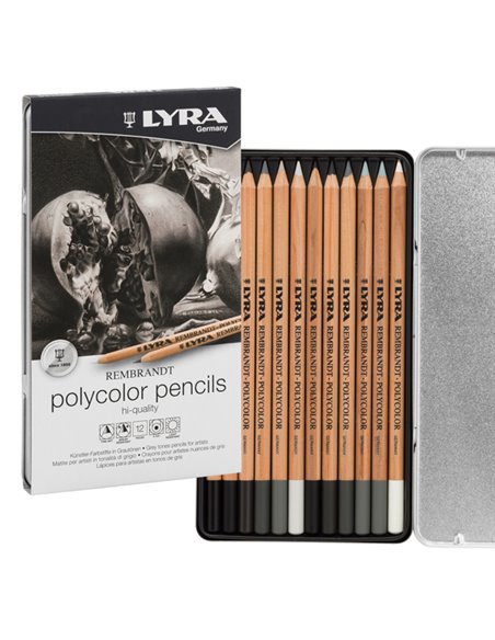 ASTUCCIO METALLO assortimento 12 matite grigie REMBRANDT POLYCOLOR Lyra L2001122