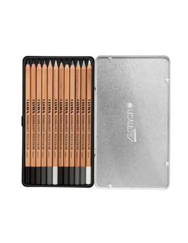 ASTUCCIO METALLO assortimento 12 matite grigie REMBRANDT POLYCOLOR Lyra L2001122