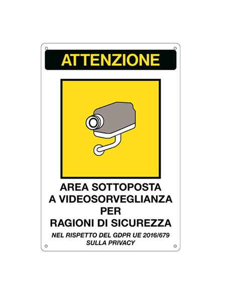 Cartello alluminio 20x30cm 'Area sottoposta a videosorveglianza' rif.GDPR 33378 CARTELLI SEGNALATORI CARTELLI INFORMATIVI