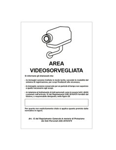 Cartello alluminio 20x30cm 'Area videosorveglianza con registrazion' rif.GDPR' 33328