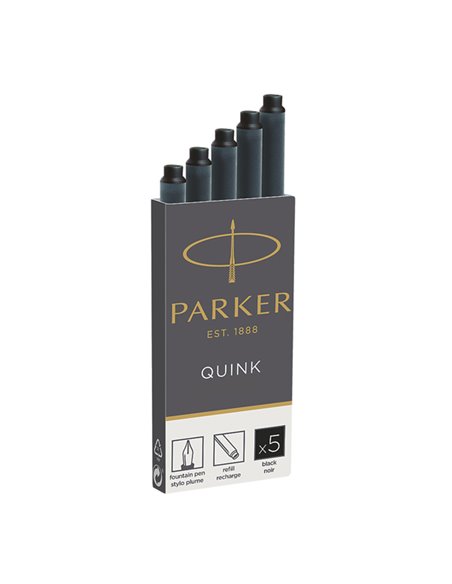 SCATOLA 5 CARTUCCE PARKER QUINK NERO PERMANENTE 1950382. PARKER INCHIOSTRO-CARTUCCE-CANCELLATORI