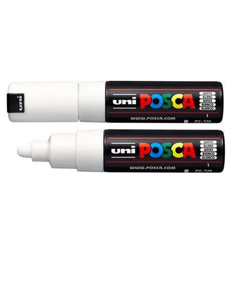 Marcatore UNI POSCA PC7M p.large 4,5-5,5mm bianco UNI MITSUBISHI M PC7M BI UNI MITSUBISHI A BASE D'ACQUA