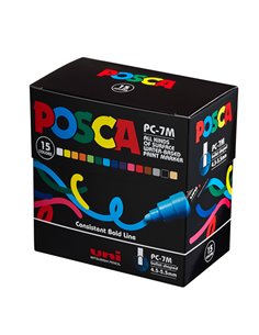 Astuccio 15 marcatori UNI POSCA PC7M p.large 4,5-5,5mm col. ass. UNI MITSUBISHI M PC7M 15C UNI MITSUBISHI A BASE D'ACQUA 2