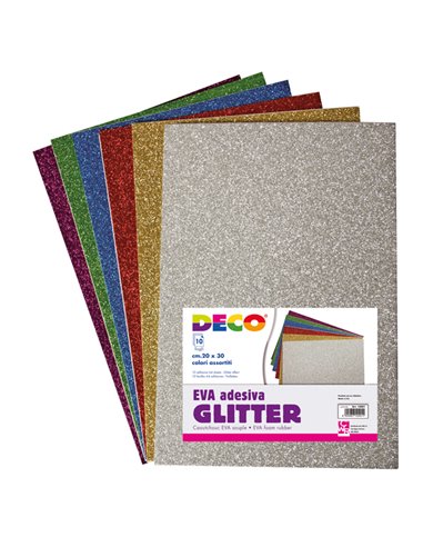Busta 10 fogli 20x30cm Gomma Crepp Glitter adesiva colori assortiti DECO 10401 DECO ACCESSORI DIDATTICI E LAVORI MANUALI