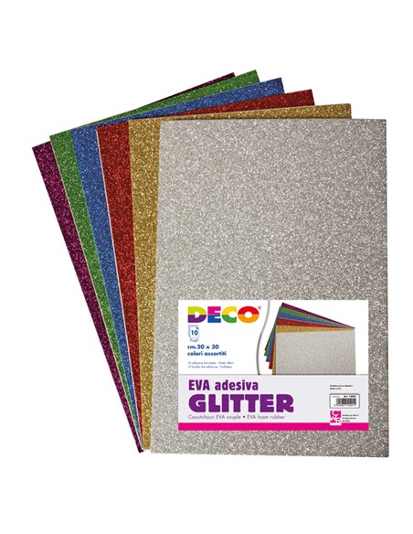 Busta 10 fogli 20x30cm Gomma Crepp Glitter adesiva colori assortiti DECO 10401 DECO ACCESSORI DIDATTICI E LAVORI MANUALI