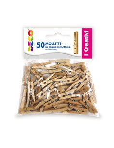 Confezione 50 mollettine in legno 25mm colore naturale DECO 11687 DECO ACCESSORI DIDATTICI E LAVORI MANUALI