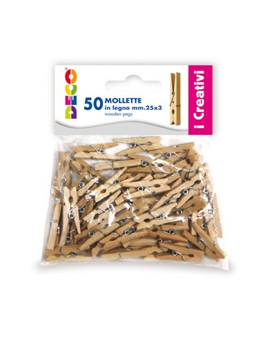 Confezione 50 mollettine in legno 25mm colore naturale DECO 11687 DECO ACCESSORI DIDATTICI E LAVORI MANUALI