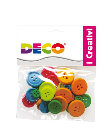 Confezione 30 bottoni in legno colori neon DECO 12027 DECO ACCESSORI DIDATTICI E LAVORI MANUALI