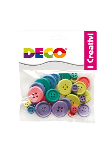 Confezione 30 bottoni in legno colori pastello DECO 12028 DECO ACCESSORI DIDATTICI E LAVORI MANUALI