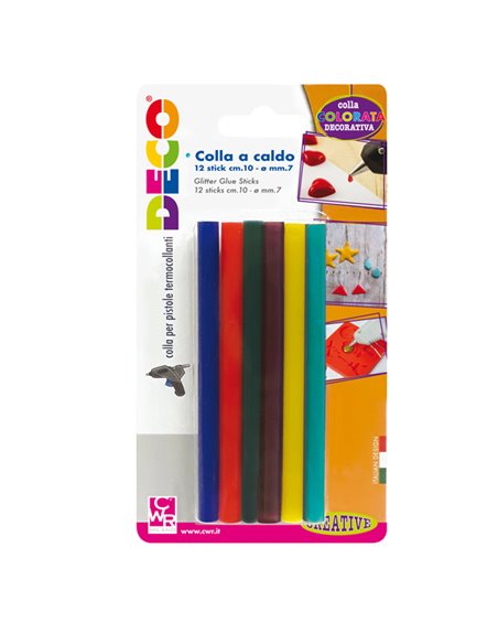 12 stick colle colori assortiti per pistola mini TG02M Ø.7mm - lungh.10cm DECO 12070 DECO COLLE A CALDO E PISTOLE