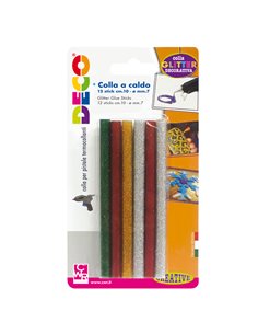 12 stick colle glitter assortite per pistola mini TG02M Ø.7mm - lungh.10cm DECO 12071 DECO COLLE A CALDO E PISTOLE