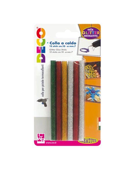 12 stick colle glitter assortite per pistola mini TG02M Ø.7mm - lungh.10cm DECO 12071 DECO COLLE A CALDO E PISTOLE